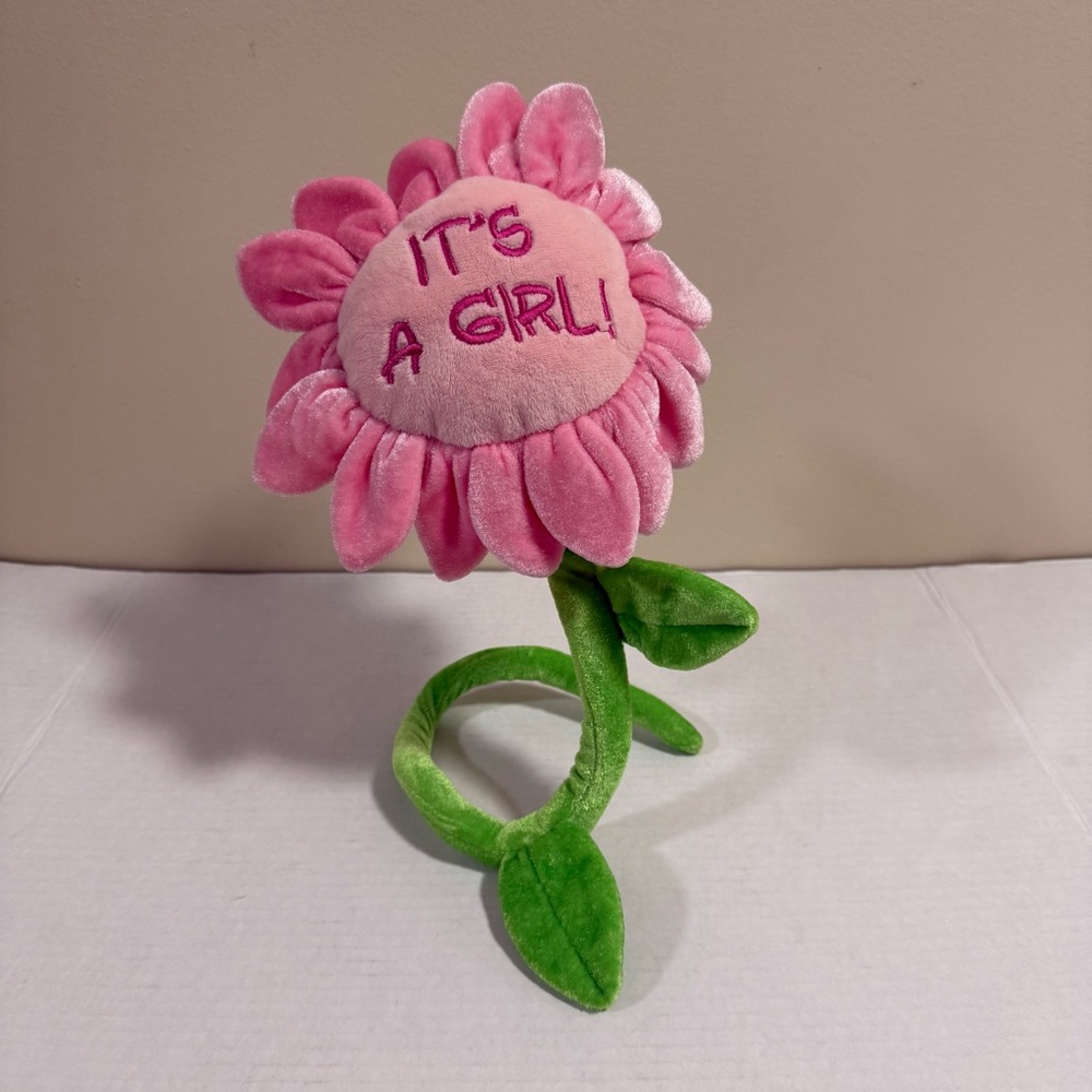 Poseable Pink & Green Flower Plush 2 Ft Flower It’s A Girl Newborn Baby